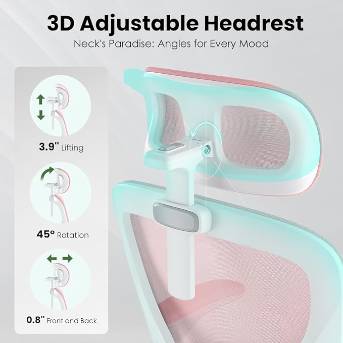 Soohow Ergonomic Office Chair,Home Office Desk Chair with Adjustable Lumbar Support Armrests,Comfy Computer Desk Chair with Headrest,for Home and Office, Pink