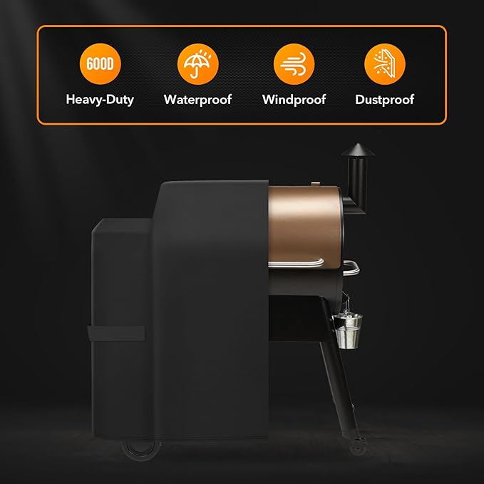 Outdoor Heavy Duty Waterproof Grill Cover Compatible with BAC380 BAC504 Traeger Pro 34 & 780 Series Wood Pellet Grill and Smoker, Texas and More, Full Length Barbecue Grill Cover, Black