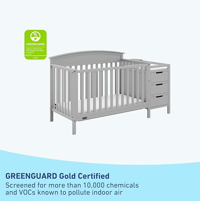 Graco Benton 4-in-1 Convertible Crib and Changer (Pebble Gray) – GREENGUARD Gold Certified, Crib and Changing -Table Combo, Water-Resistant Changing Pad, Converts to Toddler Bed, Daybed