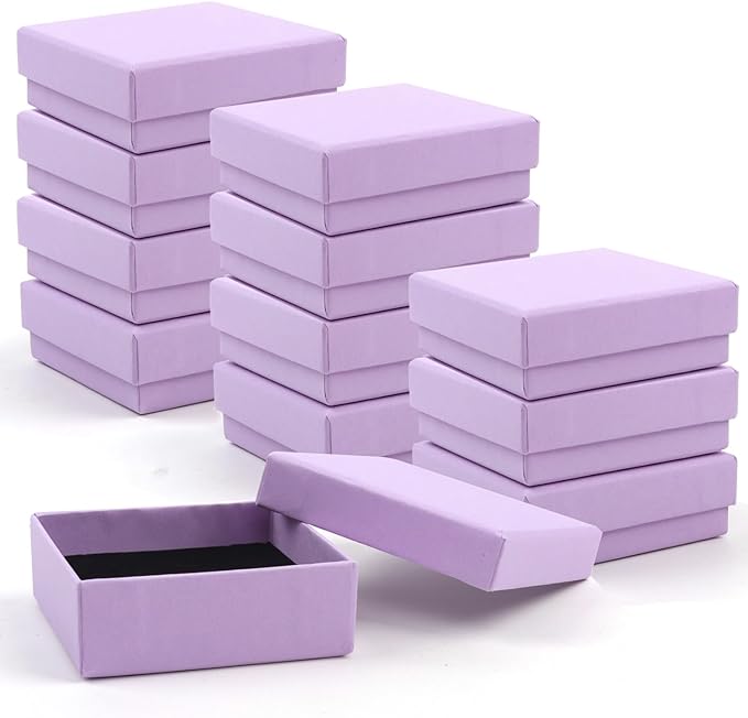 Gift Box Necklace Earring Ring Box Gift Box,12 Pieces Square Cardboard Jewelry Gift Boxes,Cotton Filled Cardboard Paper Jewelry Box Gift Case (3.5x3.5x1.25 Inches) (Purple)