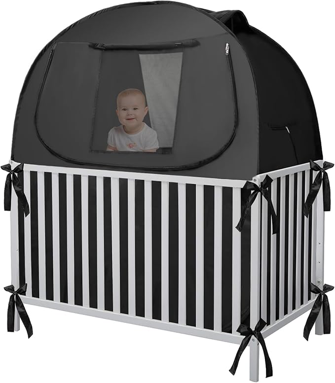 Crib Blackout Cover, Blackout Crib Cover for Babies, Portable Sleep Pod for Kids with Effortlessly Installation, Block 90% + Light