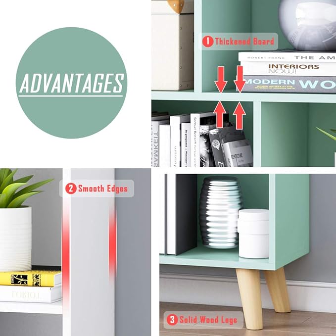 IOTXY Wooden Open Shelf Bookcase - 3-Tier Floor Standing Display Cabinet Rack with Legs, 5 Cubes Bookshelf, Bright Blue