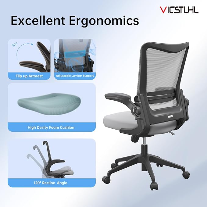 Ergonomic Office Desk Chair with Lumbar Support Flip-Up Adjustable Armrest 120° Rocking,Mesh Computer Chair for Home,Conference Room