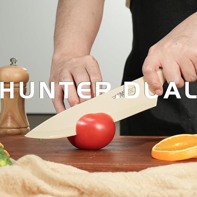 Knife Set, 12-PC Colorful Kitchen Knife Set, 6 Sharp Kitchen Knives with Covers for Cooking, Cutting&Chopping (Beige)