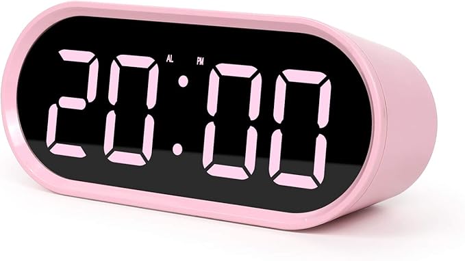 mooas Pop Mirror Digital Alarm Clock, LED Desk Pink Clock with Nightlight, Snooze, Temperature, Battery Operated Small Size Cute Mini Clock for Kids Girls Bedroom Livingroom Office (Pink)