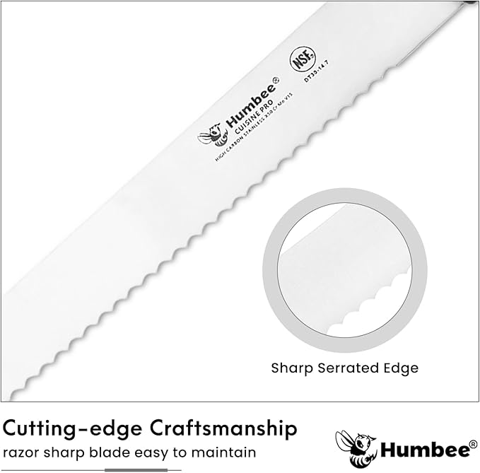 14-Inch Serrated Bread Knife, Premium High Carbon Stainless Steel Blade Knife for Bread with Ergonomic Handle, NSF Certified, DT-30 Series, Black