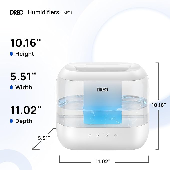 Dreo Humidifiers for Bedroom, Top Fill 4L Supersized Cool Mist Humidifier, 36H Runtime, 28 dB Quiet Ultrasonic Air Humidifier for Large Room, Plants, Baby Nursery, Indoor, Night Light, Easy to Clean