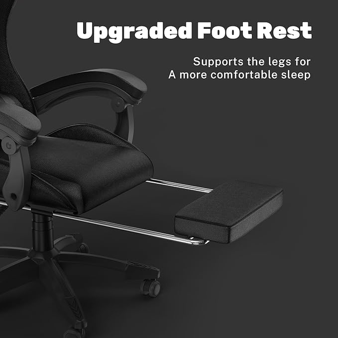 Gaming Chair with Footrest, High Back Ergonomic Computer Gamer Chair with Headrest and Lumbar Support, Racing Style Reclining Game Chair for Adults, Kids (Black)