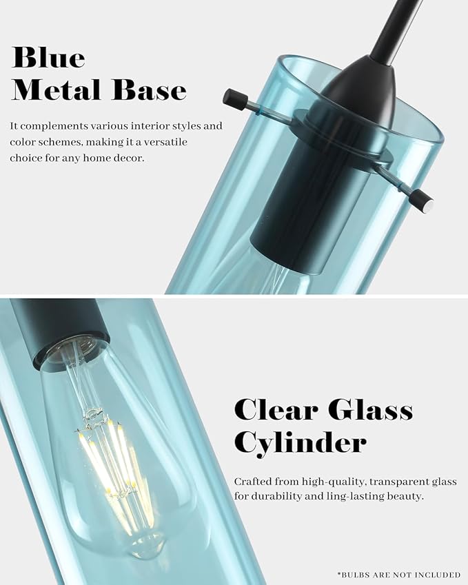 Blue Pendant Lights 2 Packs, Island Pendant Lights for Kitchen, Blown Glass Pendant Light Kitchen Island, Kitchen Pendant Light for Kitchen Island, Bedroom, Living Room, Bathroom