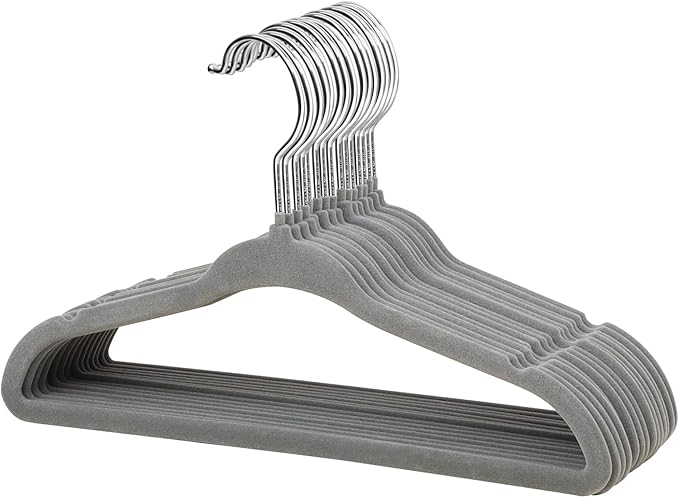 ManGotree Non-Slip Baby Velvet Clothes Hangers, Kids Coat Hangers with Swivel Hook and Notched Shoulders, Hanger for Children, Infant, Toddler Clothes 15 Pack (Grey)