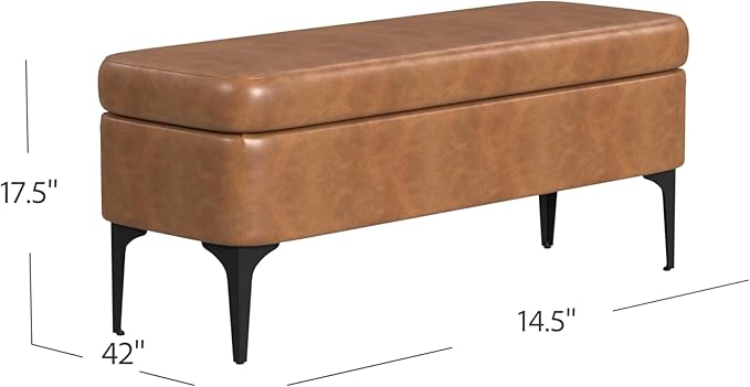 HomePop Upholstered Storage Bench with Metal Leg Home Décor|Bench with Storage for Living Room & Entryway - Carmel Faux Leather