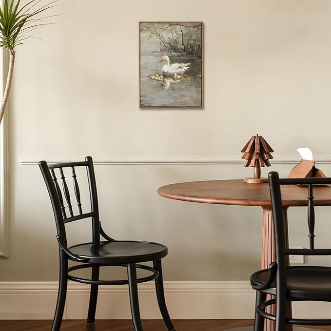 Djmwtb Vintage Framed Wall Art Duck Canvas Wall Art Prints Rustic Nature Paintings Pictures Wall Decor Artwork for Living Room Bedroom Bathroom Office 16x24in