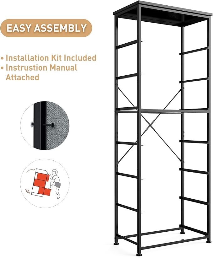 Tall Fabric Dresser for Bedroom, Vertical Storage Organizer Tower with 7 Drawers, Chest of Drawers with Bins, Steel Frame, Wood Top for Bedroom, Closet, Entryway Grey