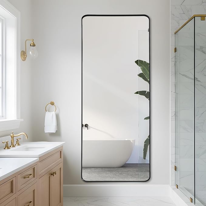 Rectangle Mirror Full Length 30" x 71" Large Floor Mirror Black Shadow Box Frame Wall Mounted for Home Decor Hanging Leaning Wall Full Body Dressing for Closet Bedroom