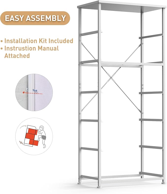 Tall Fabric Dresser for Bedroom, Vertical Storage Organizer Tower with 6 Drawers, Chest of Drawers with Bins, Steel Frame, Wood Top for Bedroom, Closet, Entryway White