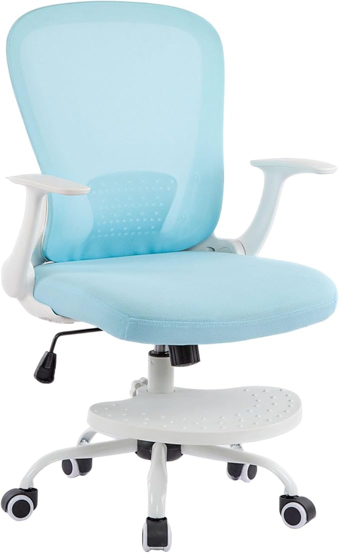 Kids Desk Chair Ergonomic Study Chair Swivel Mesh Desk Chair with Adjustable Arm Height Footrest Wheel Computer Home Office Chair for Children Boys Girls Students Bedroom School Age 5-13 Blue