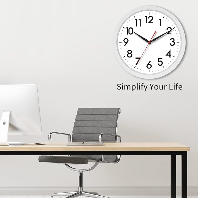 AKCISOT 12 Inch Wall Clock Silent Non Ticking Modern Wall Clocks Battery Operated, Analog Classic Clock Decorative for Bedroom, Kitchen, Home Office, Bathroom, School, Living Room (White)