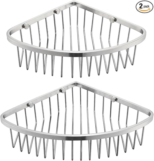 Corner Shower Caddy Basket - Stainless Steel Bathroom Shower Shelf/Organizer for Shower Storage - Sturdy Wall Corner Rack - Silver set of 2