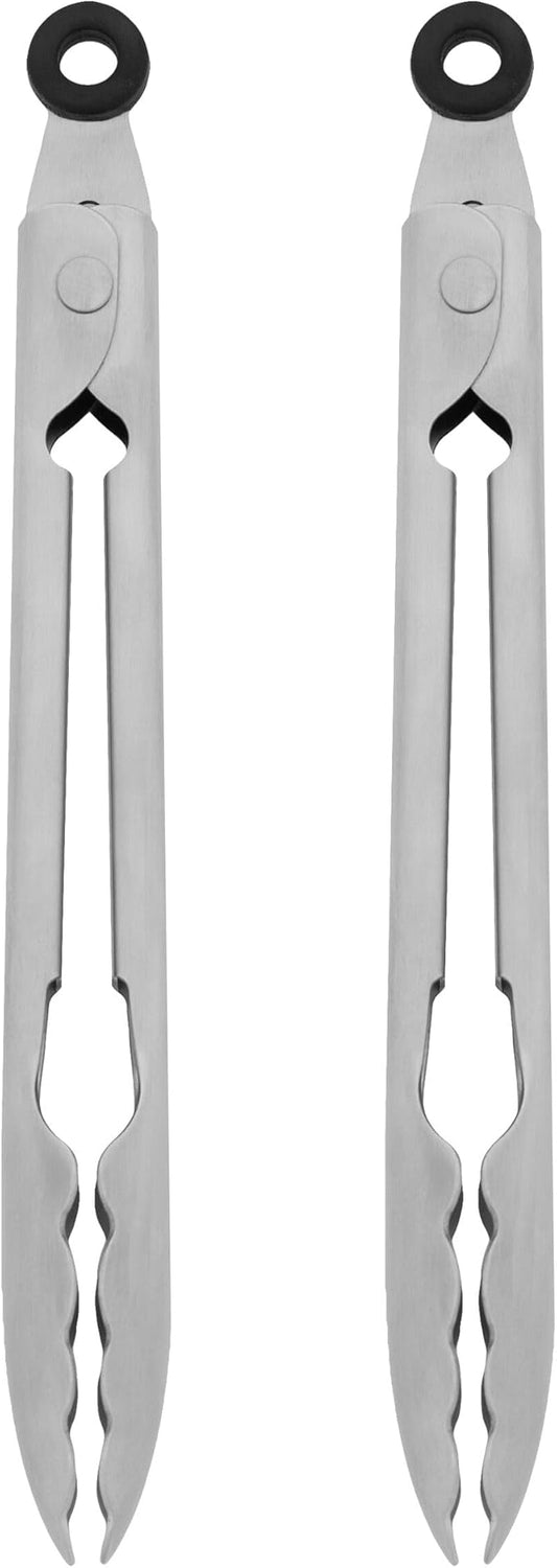 KitchenAid Set of 2 Stainless Steel Tongs with Scalloped Edges Easy Lock Dishwasher Safe Durable and Versatile Silver 7 Inch