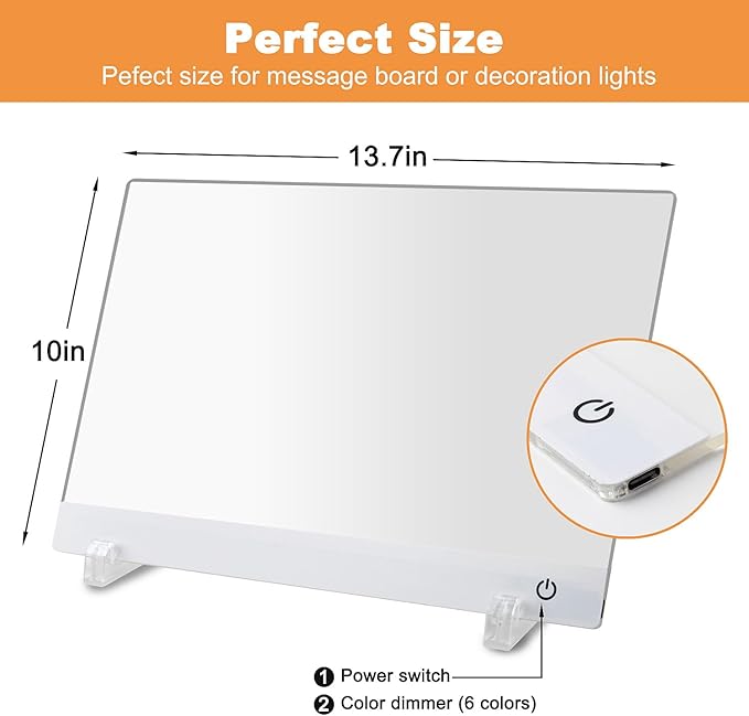 LED Note Board with Colors，LED Drawing Board for Kids, Light Up Acrylic Dry Erase Board with Stand,7 Markers, Rewritable Message Board Creative Fun for Home, Classrooms, Gifts（13.7X 10Inch）