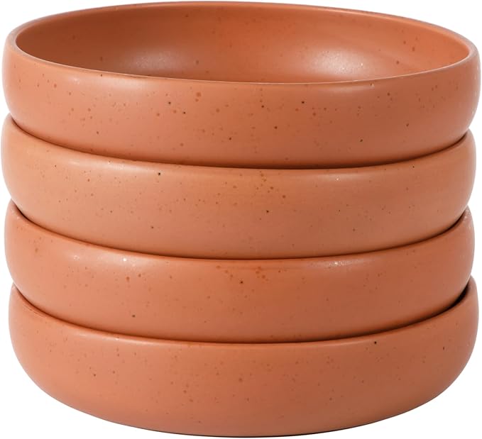 Bloomhouse Corsica Clay 4 Piece Dinner, Pasta, Meal Bowl Set - Burnt Apricot Terracotta