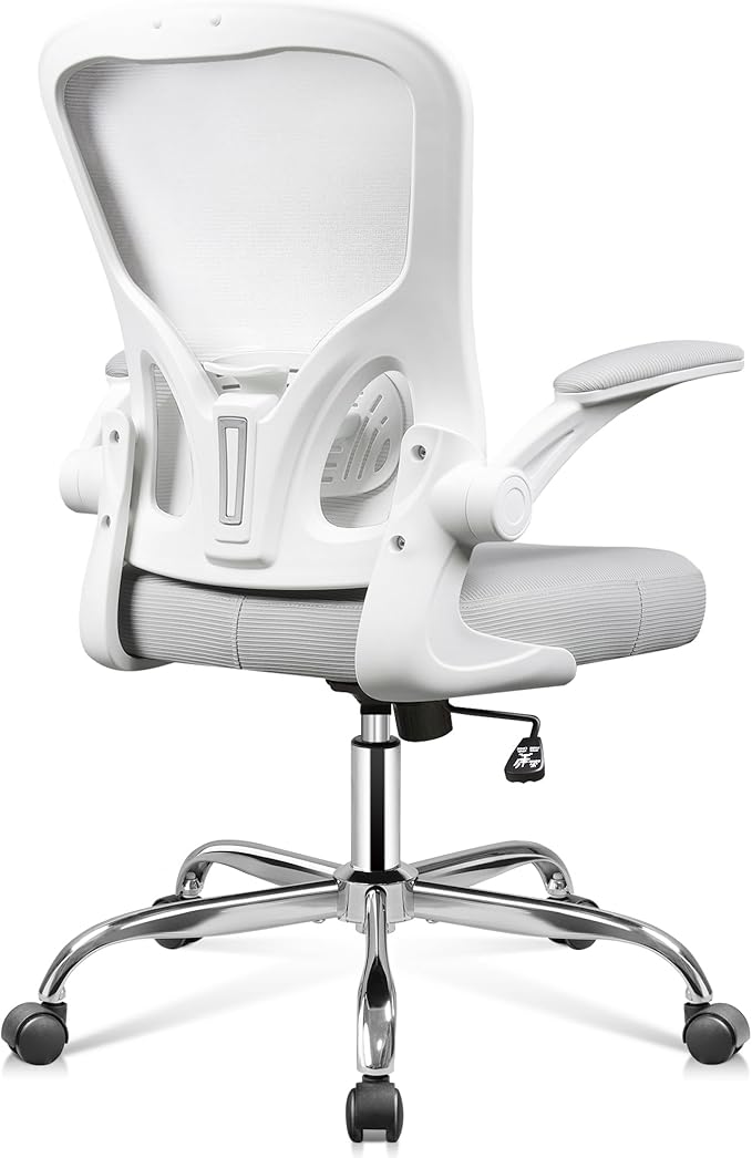 DEVAISE Office Chair Ergonomic Computer Desk Chair with Flip-up Armrests, Comfy Mesh with Adjustable Lumbar Support, White