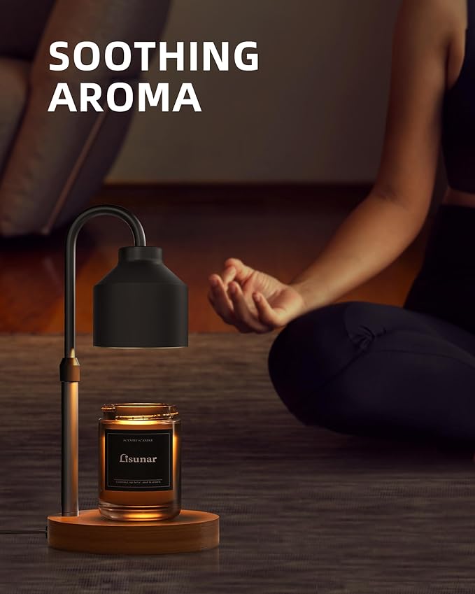 Electric Candle Warmer Lamp Black, Candle Lamp Warmer with Timer, Wax Warmer Lamp for Jar Candles, Adjustable Height Candle Light Warmer with 2 Bulbs