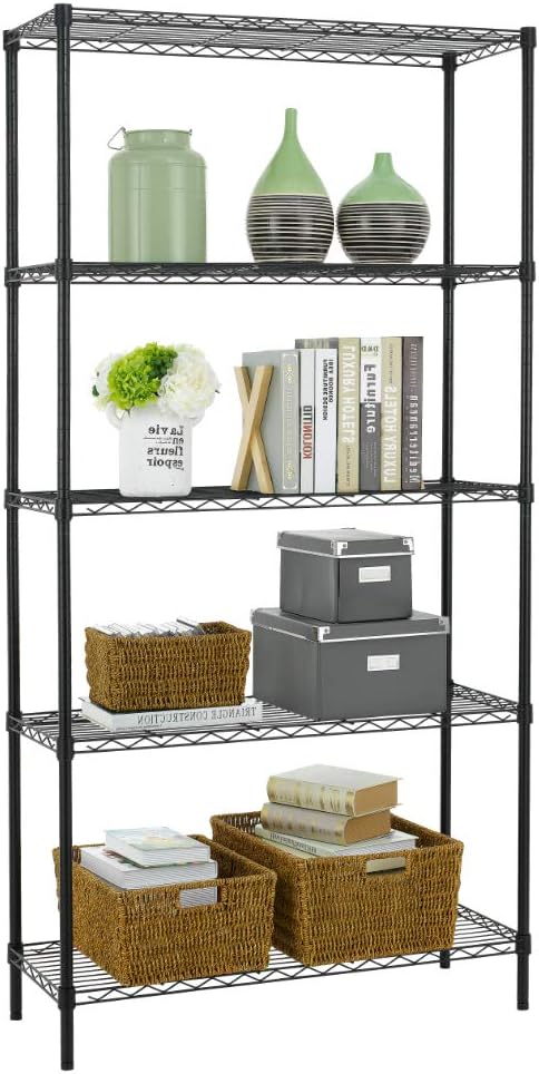 5 Shelf Wire Shelving Unit Garage NSF Wire Shelf Metal Large Storage Shelves Heavy Duty Height Adjustable Utility Commercial Grade Steel Layer Shelf Rack Organizer 1250 LBS Capacity -14x36x72,Black