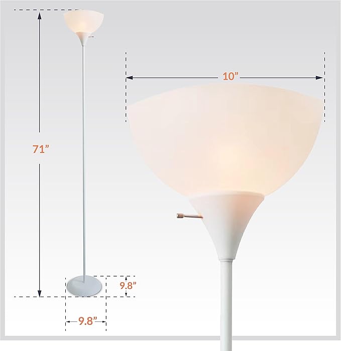 Newhouse Lighting NHFL-JO-WH Joey 71-inch Modern Standing, Torchiere Floor Lamp for Bedrooms, Living Room | Durable Floor Lamp for Home, Office, Reading (White)