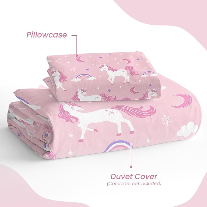 SANDJEST Unicorn Duvet Cover Sets Twin Size for Kids Girls, Include 1 Polyester Comforter Cover 68x86 Inches and 1 Pillowcase 20x26 Inches, Comforter Not Included, Gift for Christmas Birthday
