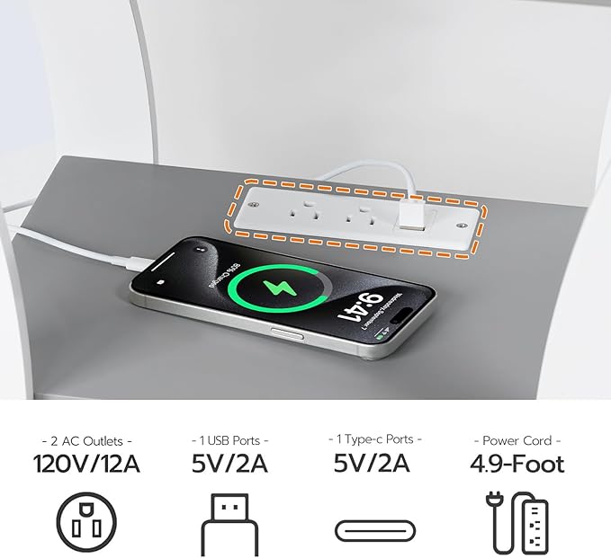 End Table with Charging Station, Set of 2, Side Table with USB Ports and Outlets, 3 Tier Nightstand with Storage Shelf for Small Spaces, Living Room, Bedroom, Grey ETSW53E01S2