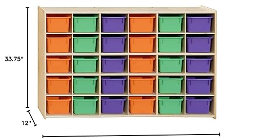 Contender Kids 30-Cubby Storage Box with Assorted Pastel Bins, Storage Shelf Made of Baltic Birch Plywood, Triple Coated UV-Tuff Gloss Finish Storage Cabinet