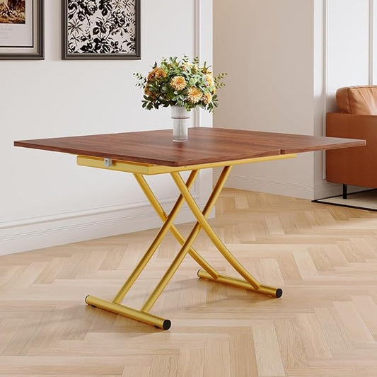 4 in 1 Folding Dining Table with Adjustable Lift Top & Wheels, Multi-Function Coffee Table to Dining Table for Apartments, Kitchens, Living Rooms, Scratch-Resistant & Easy Assembly