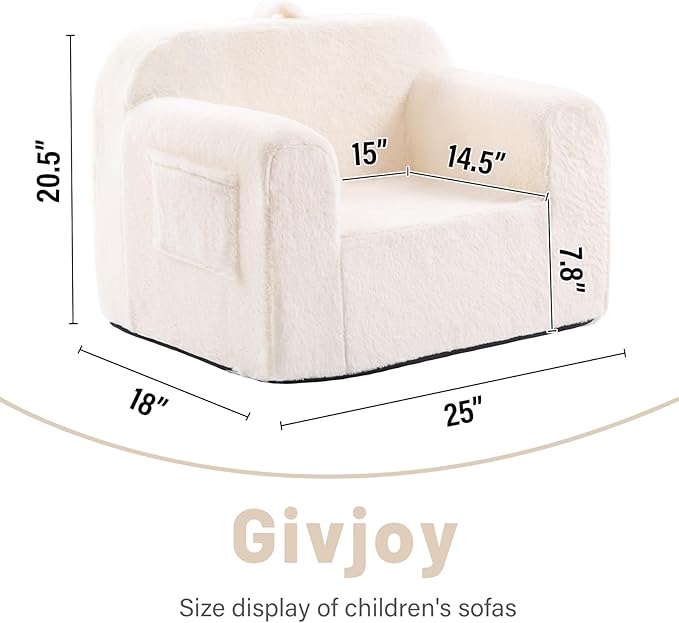 Toddler Chair Plush Couch, Comfy Kids Sofa Lounger for Bedroom, Convertible Couch for Girls & Boys, Reading Chair