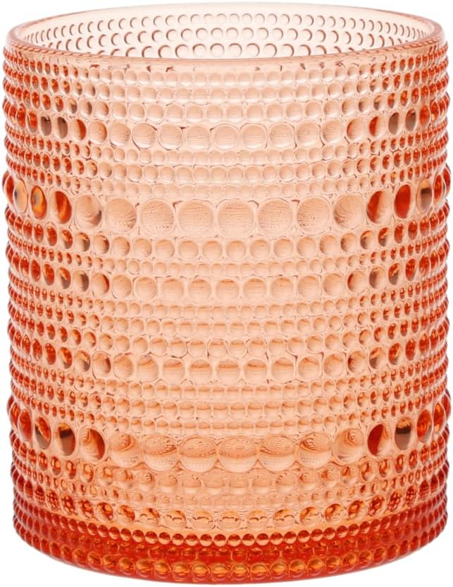FORTESSA Orbetto Outdoor Hobnail Plastic Drinkware, 10.5 Ounce Double Old Fashioned Outdoor Glass (Set of 4), Break-Resistant Acrylic Drinkware Collection, Coral Blush