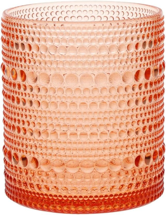 FORTESSA Orbetto Outdoor Hobnail Plastic Drinkware, 10.5 Ounce Double Old Fashioned Outdoor Glass (Set of 4), Break-Resistant Acrylic Drinkware Collection, Coral Blush