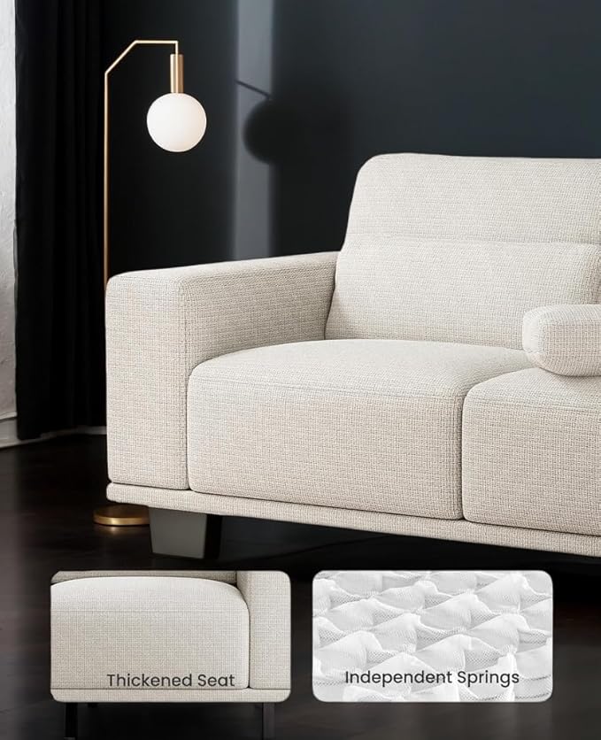 Pipishell 3 Seater Couch, Modern Linen Fabric Armchair for Living Room, 89" Comfy 3-Seater Sofas, Mid-Century Accent Chair Upholstered Couch with Removable Washable Cover