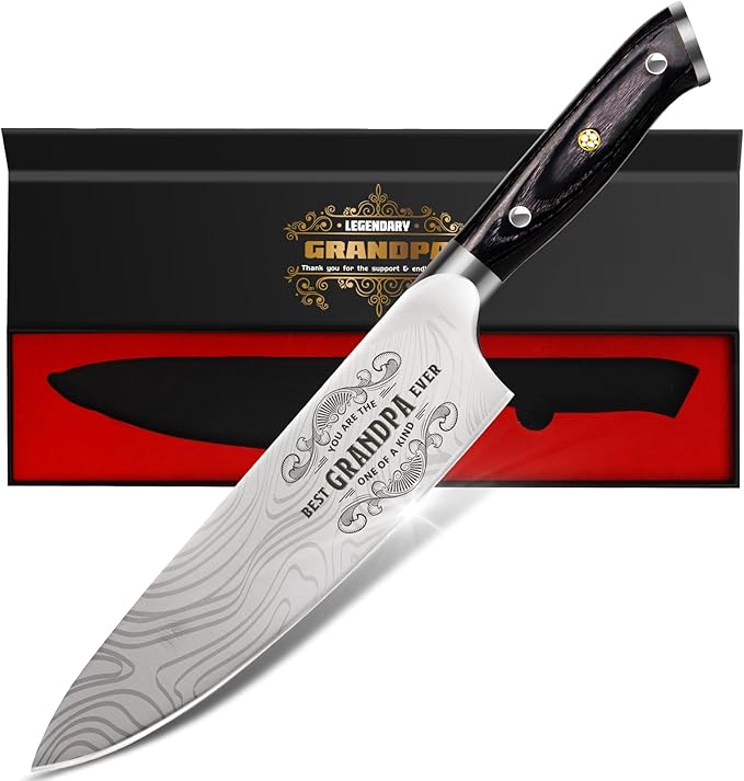 Best Grandpa Ever Gifts for Men Grandpa, Christmas for Grandpa Papa Gifts, 8 Inch German Professional Chef Knife, Men Grandpa Birthday Presents, Kicthen Cooking Knife Gift Set