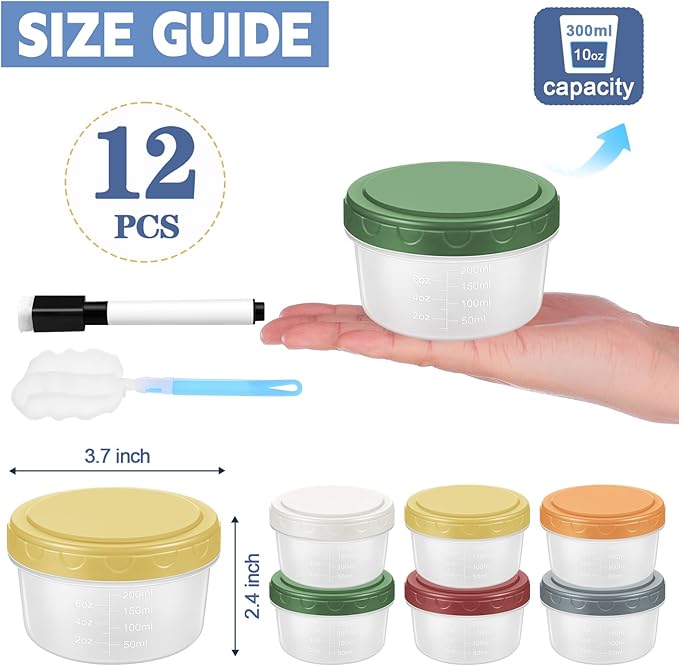 12pcs 10 oz Small Plastic Containers with Lids, Salad Dressing Container Reusable Small Food Storage Containers for Meal Prep, Leakproof, Microwave Dishwasher Freezer Safe, BPA-Free