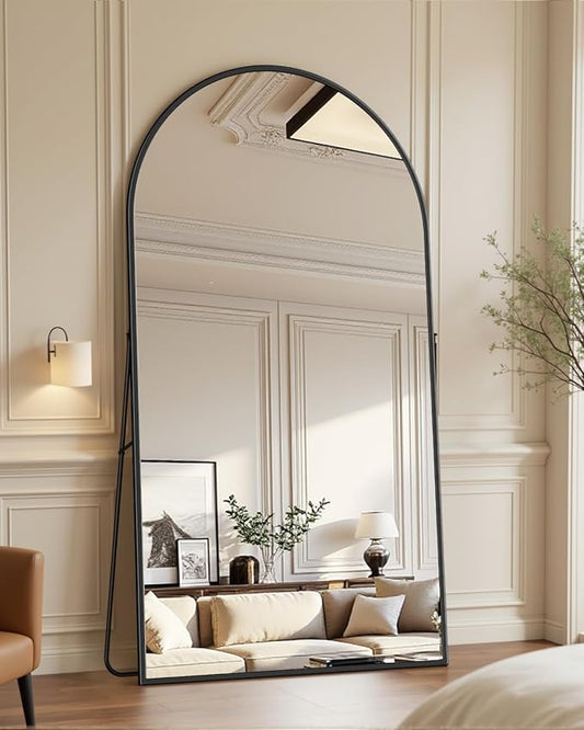 Full Length Mirror with Stand, 76"x44" Arched Full Body Mirror, Large Stand Up Mirrors, Aluminum Frame Floor Standing Mirrors, Freestanding Hanging Leaning Mounted for Bedroom Living Room Black