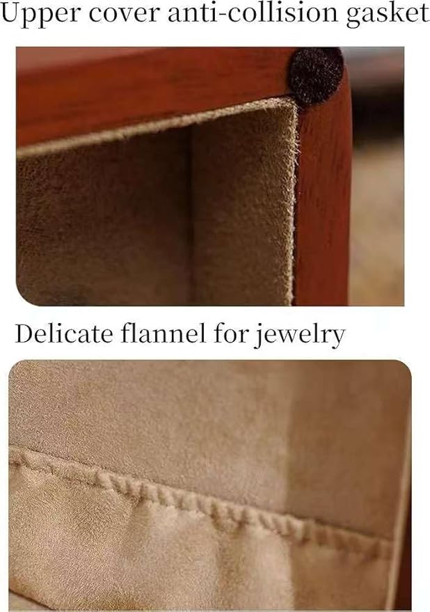 Bescott 2 Layer Solid Wooden Jewelry Box with Lock and Key for Women Men Vintage Velvet Wood Jewelry Organizer Storage for Earrings Rings Necklaces Bracelet Watch Mother’s Day Gift