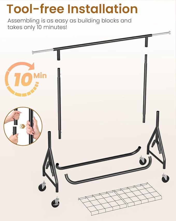 Heavy Duty Garment Rack, Metal Clothes Rack Load 450 LBS, Rolling Clothing Racks for Hanging Clothes with Lockable Wheels, Wardrobe Closet Coat Racks for Bedroom, Black