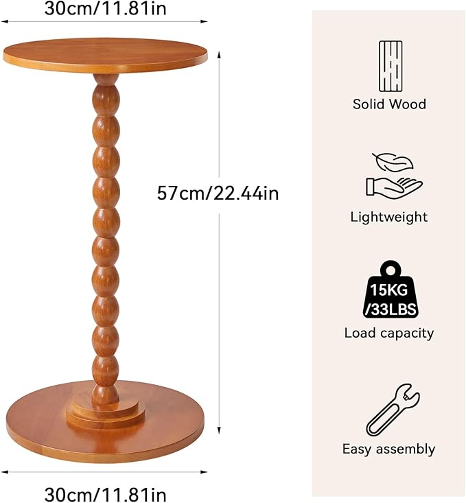 Round Wood Side Table, Small Decorative Table, Nightstand, Modern Side Table for Living Room Bedroom Small Space Cherry Wood Color YD-RST001C