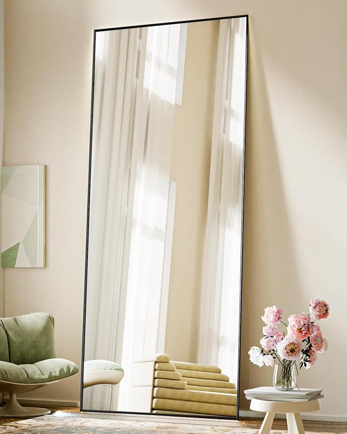 BEAUTYPEAK Full Length Mirror, 71"x26" Standing Hanging or Leaning Against Wall Floor Mirrors Body Dressing Wall-Mounted for Living Room, Bedroom with Aluminum Alloy Thin Frame, Black