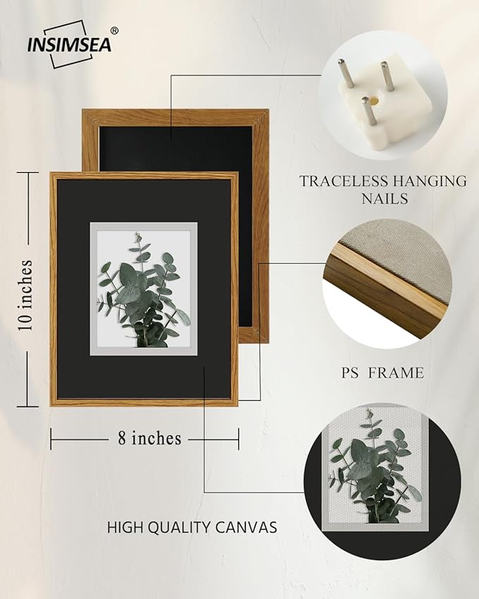 InSimSea Framed Wall Art for Living Room and Bathroom - Botanical Canvas Prints, Modern Plant Pictures, Farmhouse Eucalyptus Decor for Bath and Laundry Room - Rustic Painting Artwork 8x10in