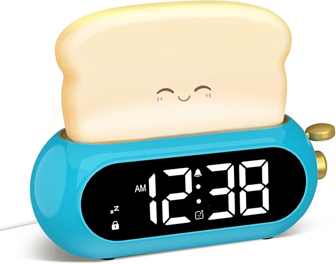 Kids Alarm Clocks for Bedroom, Cute Digital Clock with Night Light, 10 Ringtones, 10 Volumes, Nap Timer, Brightness Dimmer, Snooze, Bedside Alarm Clocks for Boys Teens Birthday Gift, Plug-in Use