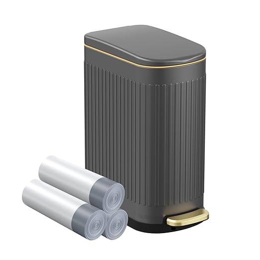 2.6 Gallon Slim Bathroom Trash Can with Soft Close Lid, 10L Stainless Steel Garbage Can with Removable Liner Bucket, for Narrow Spaces, Bathroom, Bedroom (Gray)