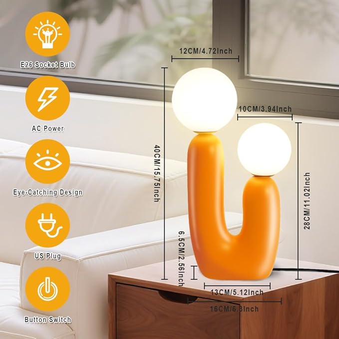 Nightstand Lamps, Modern Cactus Lamp, Dimmable Resin Table Lamp, Suitable for Living Room, Bedroom, Bedside Table (Orange)