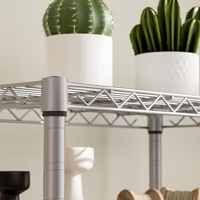 5 tire Shelves Storage Wire Shelving Unit Metal Shelf Adjustable Organizers Storage Shelving with Wheels for Bathroom Laundry Room Kitchen Pantry12”D x 22”W x 69”H Silver