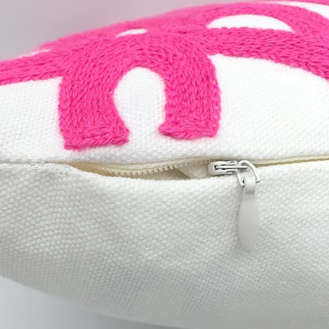 Alysheer Embroidered Lumbar Decorative Throw Pillow Covers 12"x 20" Set of 2, Classic Boho Mandala Embroidery Pattern Cotton Rectangular Cushion Case for Sofa Couch Bed Living Room(Bright Hot Pink)